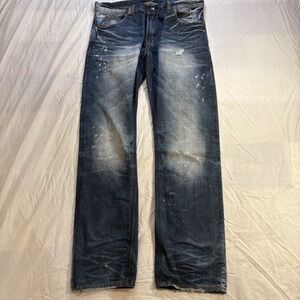 AKOO Mens Blue‎ Wash Distressed Denim Jeans Size 36x33 Straight Fit